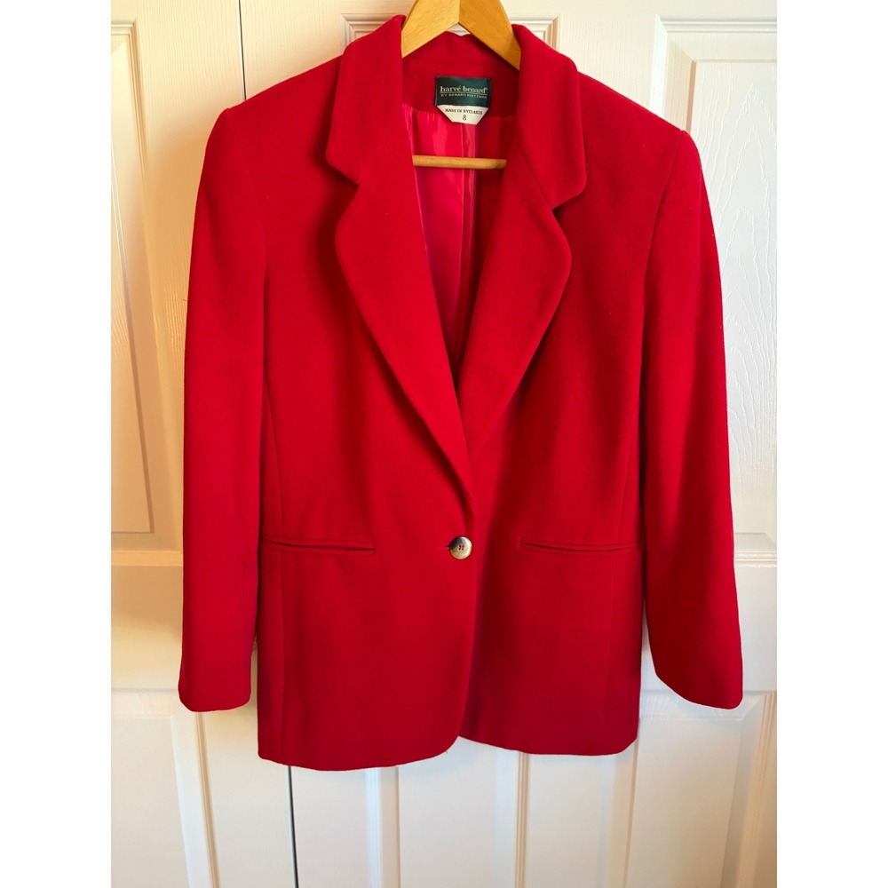 Harve Benard Red Wool Cashmere Blend Blazer Vintage Single Button Jacket Size 8